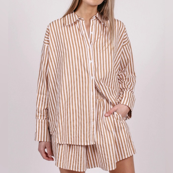 Brunette The Label Tops - Brunette the label striped top-in caramel colour